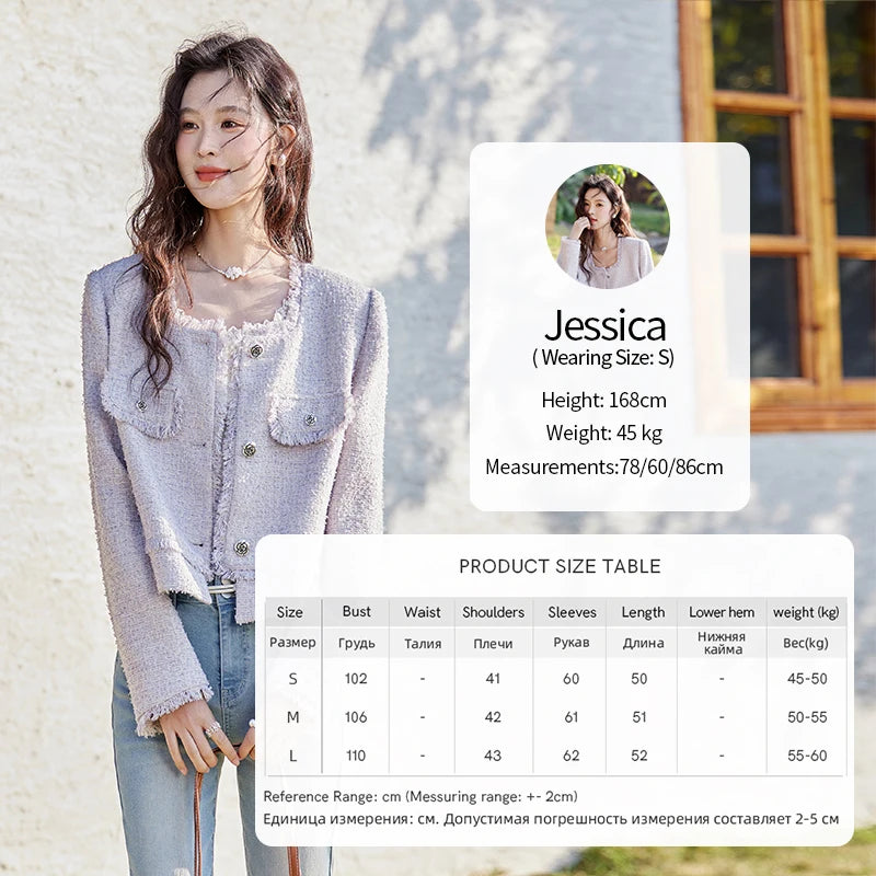 MISHOW Tassel Fragrant Coat for Women 2025 Spring Rose Buckle Weave Short Coats Elegant Square Neck Straight Coats MXE13W0733