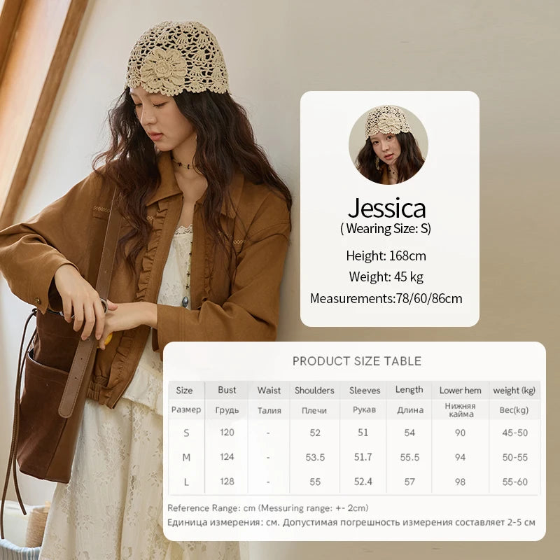 MISHOW Brown Suede Short Coat with Fungus Edge Pleating Autumn 2025 Lapel Zipper Casual Jackets Hem Elasticity Coats MXE43W0803