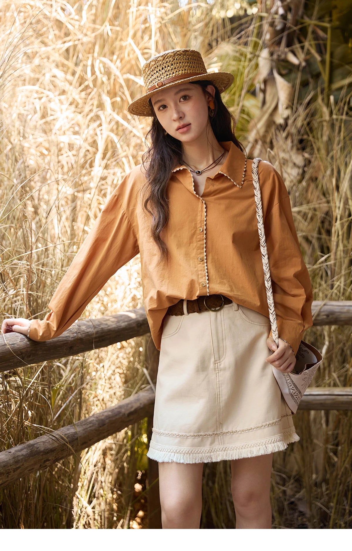 MISHOW Women's 100% Cotton Shirt 2025 Autumn Korean Lapel V-neck Single Breasted Tops Lace Trim Shirts Office Lady MXE43C2377