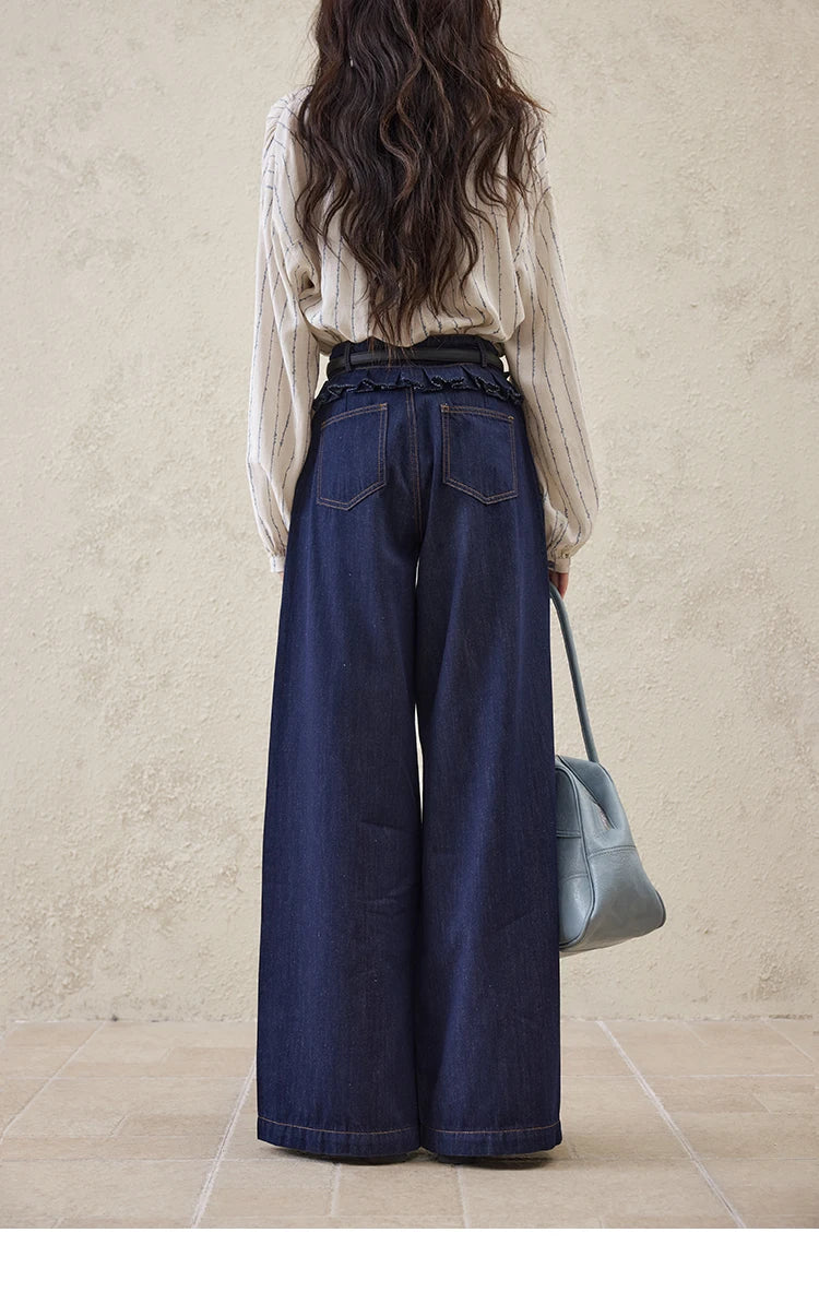 MISHOW Casual Spring Summer Jeans for Women 2025 Stitching Ruffle High Waist Jeans Female New Fashion Wide Leg Pants MXE16K0907