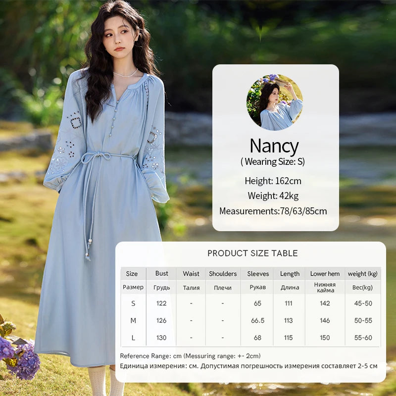 MISHOW French Hollow Lace Dress for Women 2025 Spring Vacation Slim Waist V-neck Dresses Loose Beach Fairy Dresses MXE12L2091