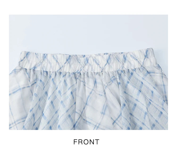 MISHOW Patchwork Plaid Chiffon Half Skirt for Women 2025 Summer Fashion Irregular Wave Edge High Waist A-line Skirt MXE34B0739