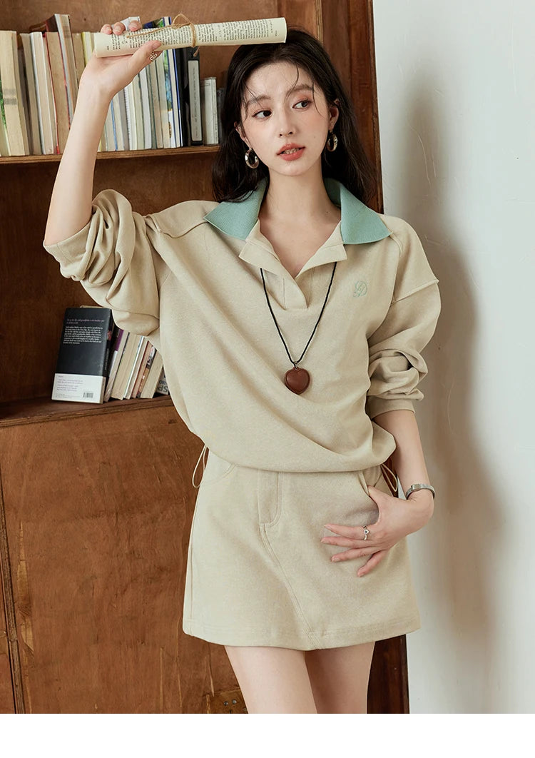 Mishow Polo Neck Sweatshirt & Contrast Letter Skirt Set MXD44V0097