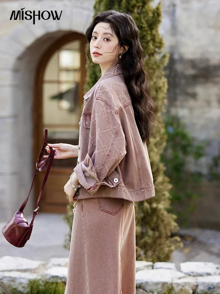 MISHOW Cowboy Skirts Separately For Women 2025 Spring New Gentle Sweet Thick Jacquard Short Jacket Mid Long Skirt MXE14W0754