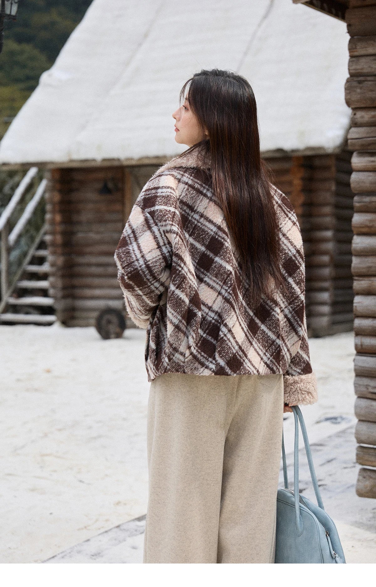 MISHOW Woman Jacket 2025 Autumn Winter Loose Retro Plaid Turn-down Collar Short Jacket Commute Warm Wool Blend Coat MXE89W0904