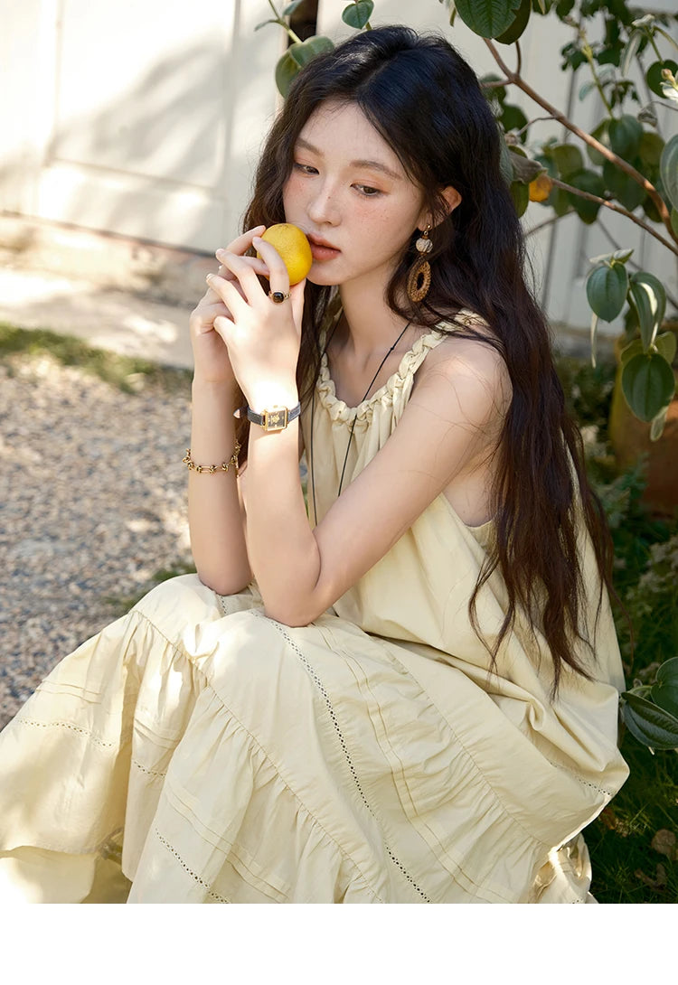 MISHOW Women's Twists Neck Strap Dress 2025 Summer New Female Fashion Sleeveless Twist Hollow Lace Up Cake Dresses MXE39L2383