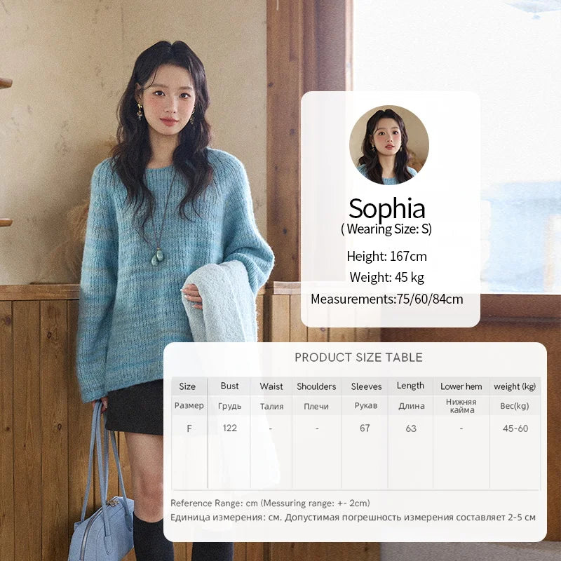 MISHOW Women's Blue Sweater 2025 Winter Fashion Loose Crew Neck Long Sleeve Pullover Pullovers Soft Versatile Top MXE86Z2733