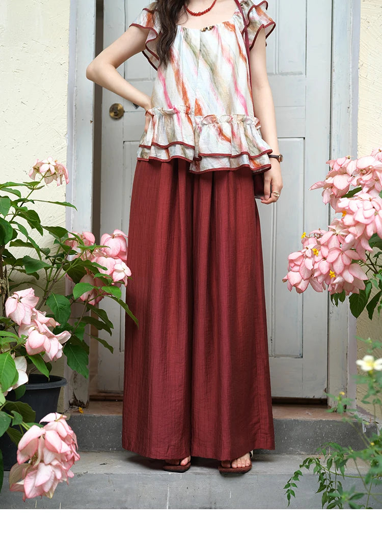 MISHOW Women's Wide Leg Pants 2025 Summer New Office Lady Fashion High Waist Casual Pocket Red Pants Female Clothing MXE38K0952