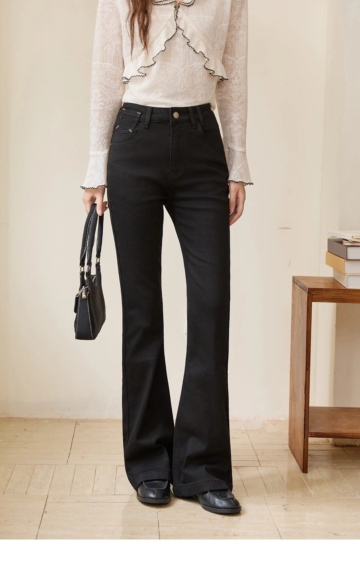 MISHOW Black Jeans for Women 2025 Winter New Vintage High Waist Elastic Flared Pants Commute Casual Slim Trousers MXE51K1098