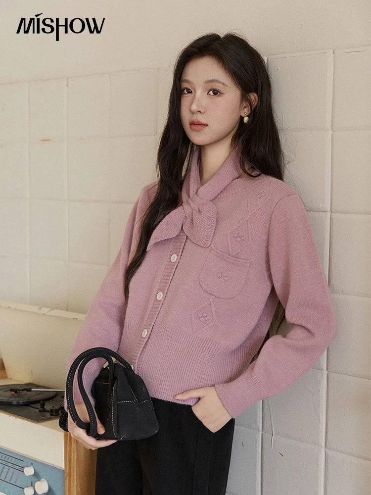 MISHOW Detachable Scarf Sweater for Women 2025 Autumn Winter Taro Purple Casual Warm Tops Soft Thick Knitted Sweater MXE91Z2825