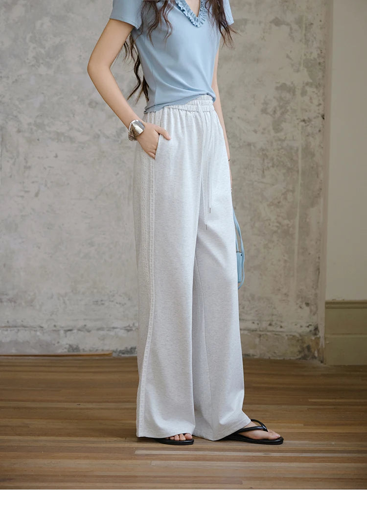 MISHOW Light Grey High Waist Pants Women 2025 Summer Casual Straight Elastic Waist Wide Leg Pants Women's Clothing MXE31K0901