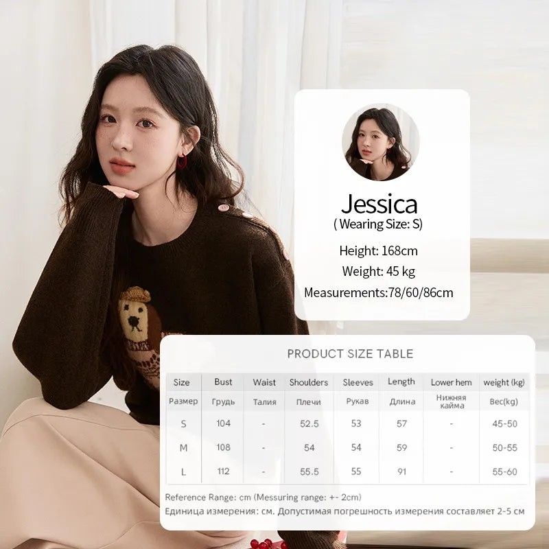 MISHOW Women's French Crew Neck Pullover Sweaters 2025 Winter Loose Dog Jacquard Knitted Top (Scarf Not Included) MXE94Z2890