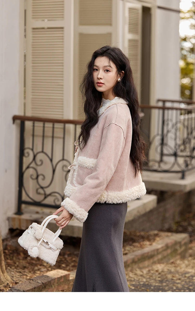 MISHOW Double Face Fur Coat For Women 2024 Winter Sweet Korean Vintage Suede Splicing Fleece Warm Thickened Jacket MXD55W0646