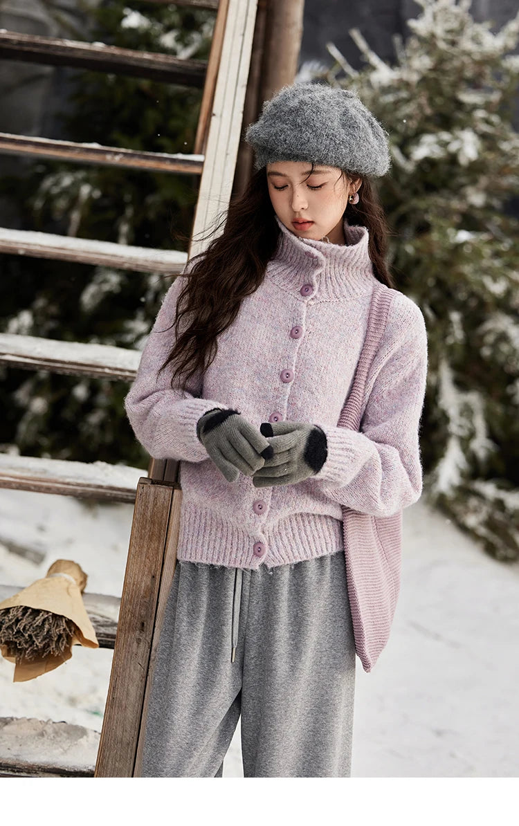 MISHOW Turn Down Collar Wool Blend Sweater Women Solid Single-breasted Tops Thickened Warm Versatile Knitted Cardigan MXD59Z1136