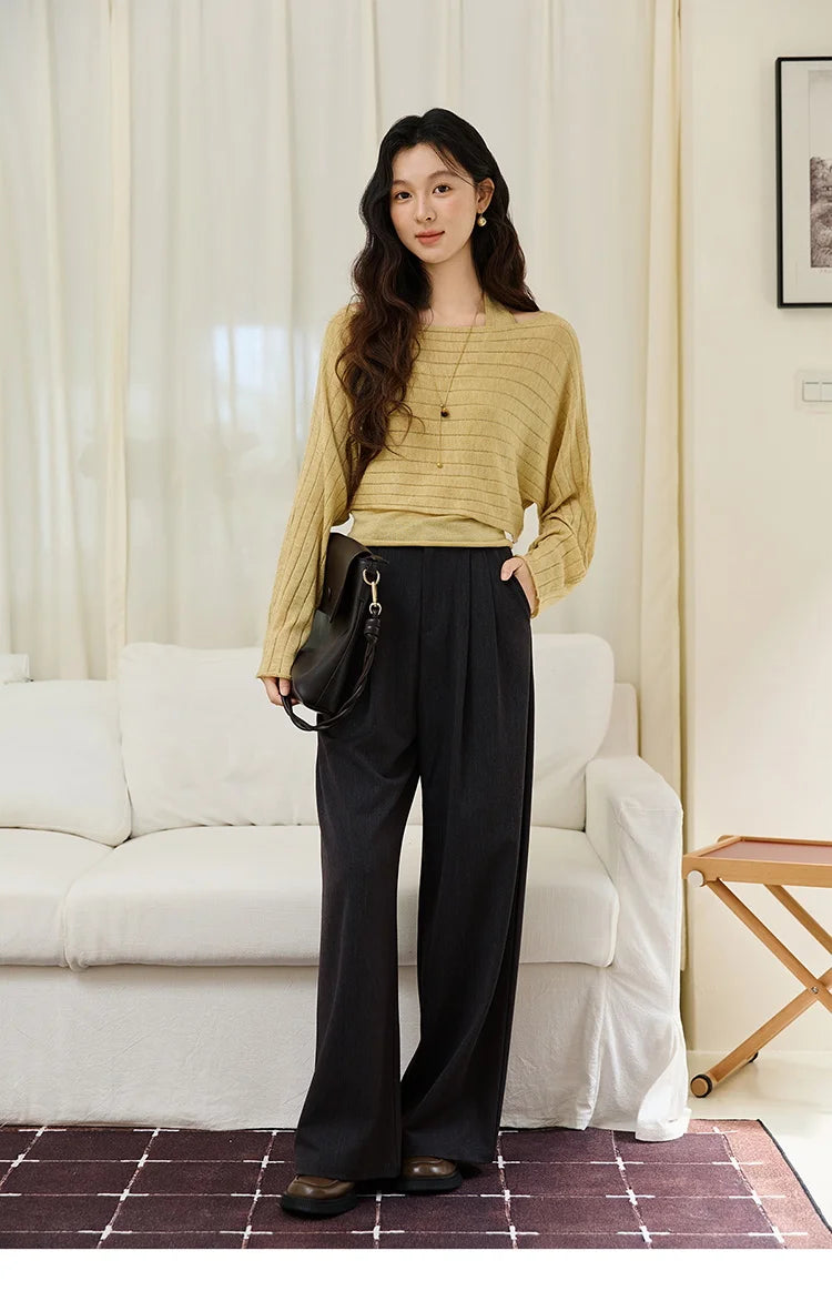 MISHOW Striped Short Hanging Neck Top Two-piece Set 2025 Autumn Wool Blend Knitted Sweater Casual Fashion Top Sets MXE46T1399