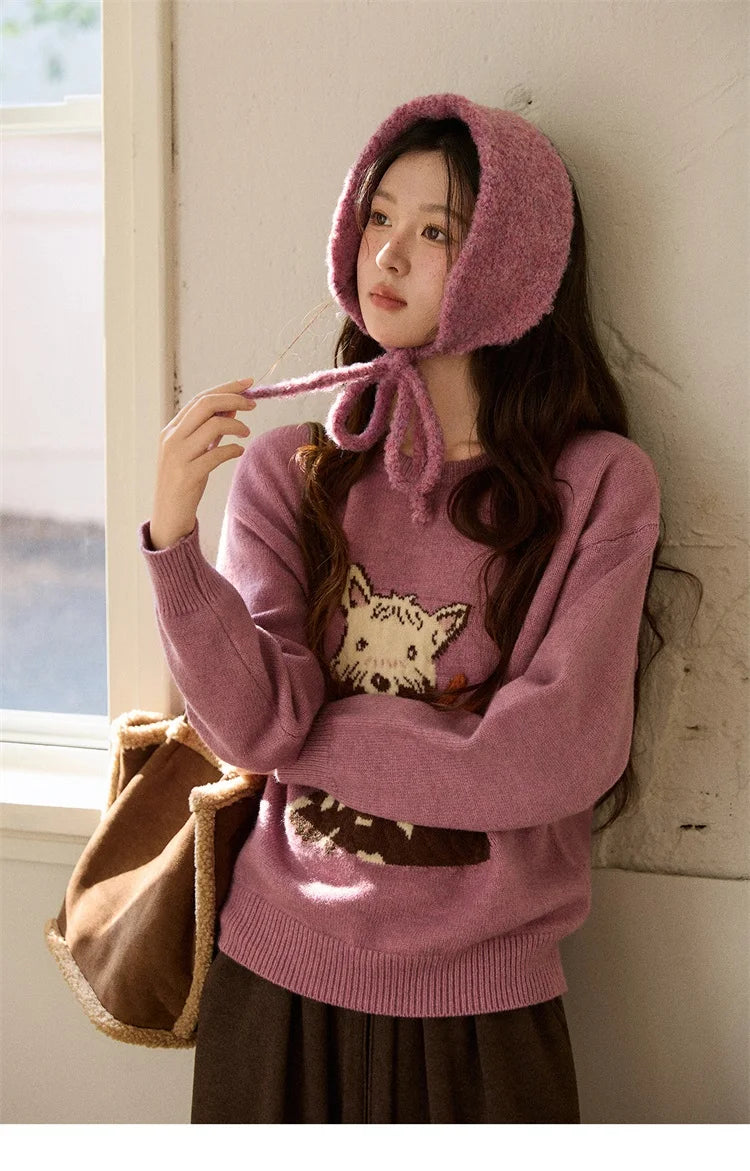 MISHOW Women's Jacquard Dog Thick Sweater Winter Purple Arctic Fleece Loose Soft Knitted Tops (Headband Not Included) MXE88Z2599