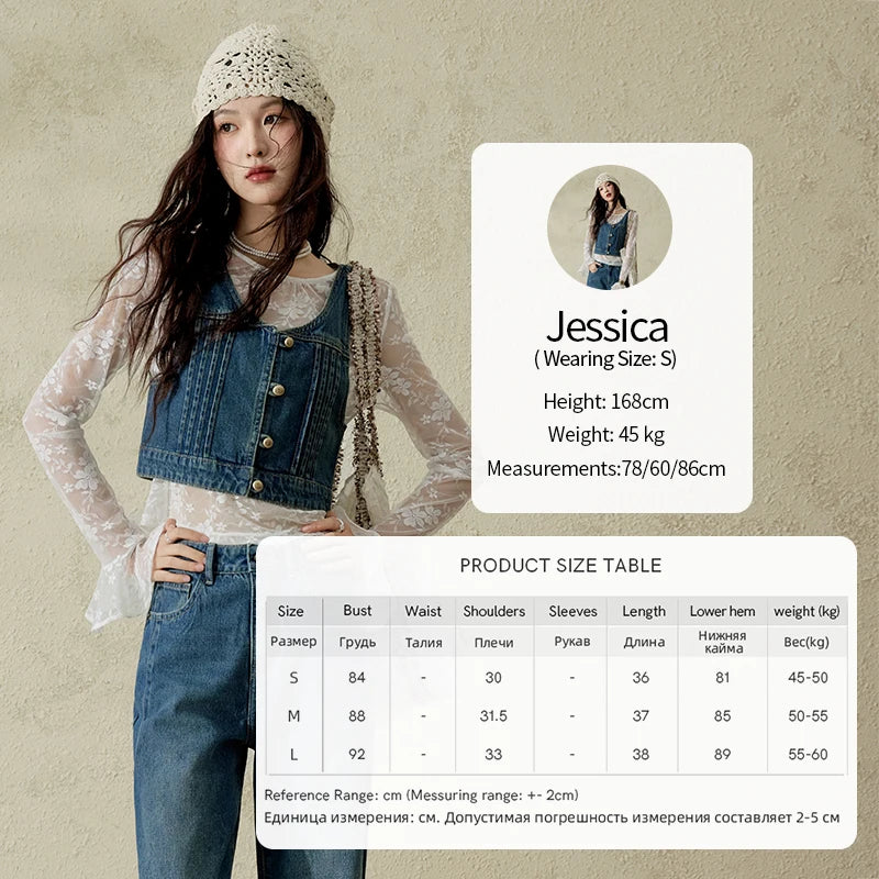 MISHOW Retro Denim Vest Coat for Women Spring Summer 2025 Deep Blue V-neck Short Versatile Outer Outfit U-neck Ccoats MXE16W0750