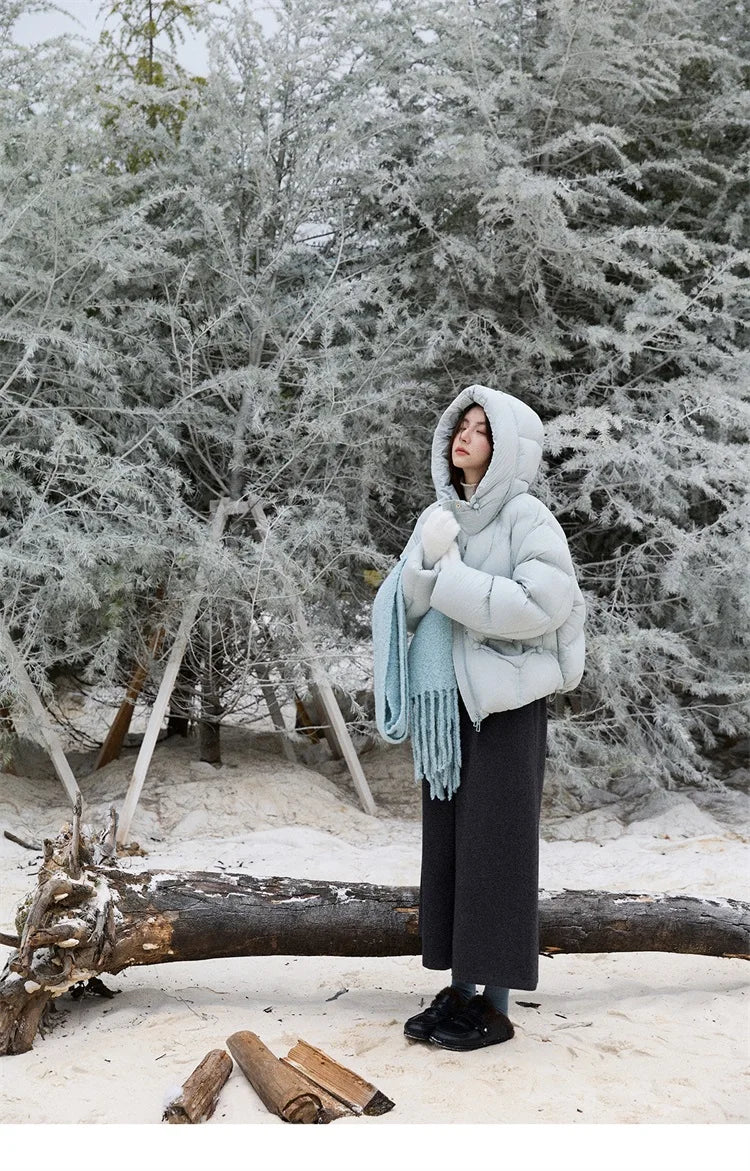 MISHOW Blue Down Coat Women 2025 Winter Fashion Elegant 90% White Duck Down Short Lightweight Puffer Jacket Warm MXE51Y0081