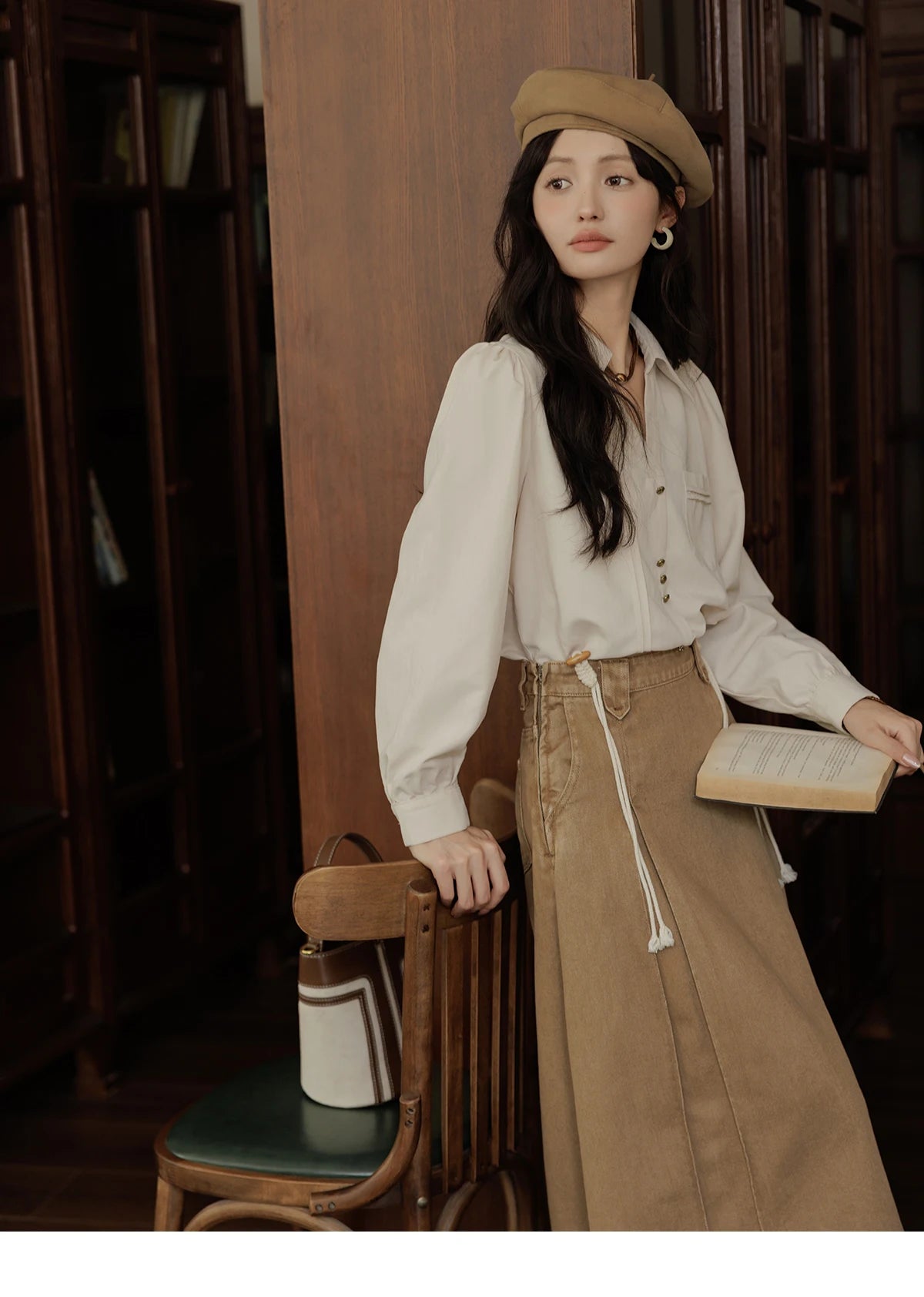 MISHOW Women's Long Sleeved Shirt 2024 Autumn French Minimalist Lapel V Neck Commuter Shirt Retro Button Office Lady MXD43C0306