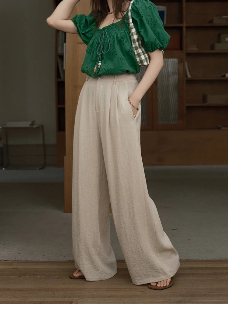 MISHOW Women Casual Wide Leg Pants 2025 Summer Button Pocket Versatile High Waist Slim Straight Pants Female Clothing MXE39K0962