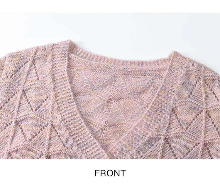 MISHOW French Knit Cardigan Women Separately 2025 Spring New Korean Casual Diamond Plaid Sweet V Neck Hollow Sweater MXE11Z1198