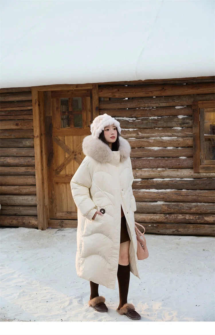 MISHOW Fox Fur Collar Down Jacket for Women 2025 Winter Fashion 90% White Duck Down Thickened Coat Warm Long Coat MXE51Y0082