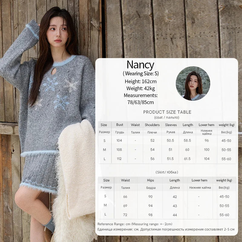 MISHOW Woman Gray Sweater Skirt Suit 2025 Winter Fashion Crew Neck Long Sleeve Sweater Knitted Mini Skirt Suit Woman MXE51T1406