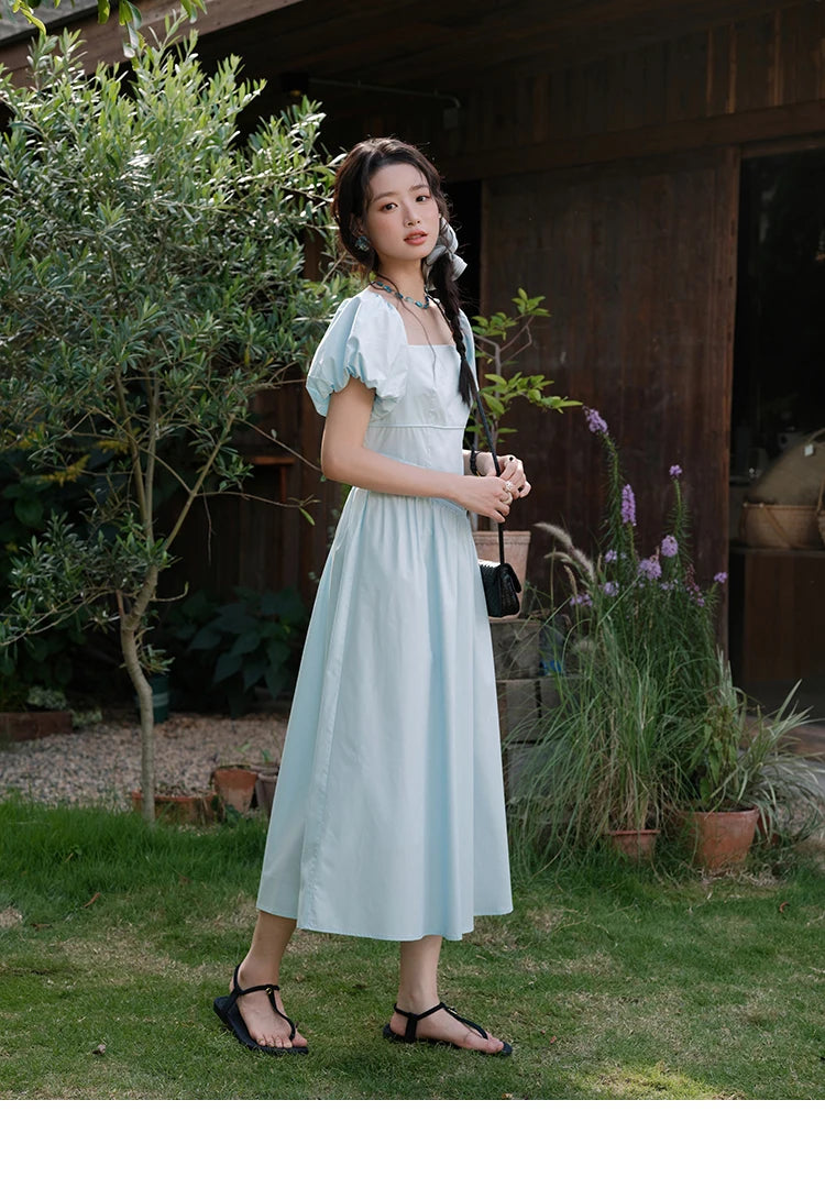 MISHOW Women's Square Neck Short Sleeve Dress 2025 Summer New Fashion Puff Sleeve Double Belt Dresses Ladies Clothing MXE34L2222