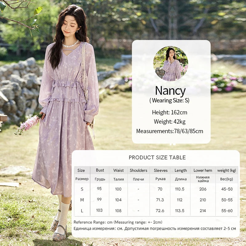 MISHOW Elegant Black Fungus Edge Dress for Women Spring 2025 Floral Lace-up Waist Dresses Long Sleeved Cake Dress MXE13L2101