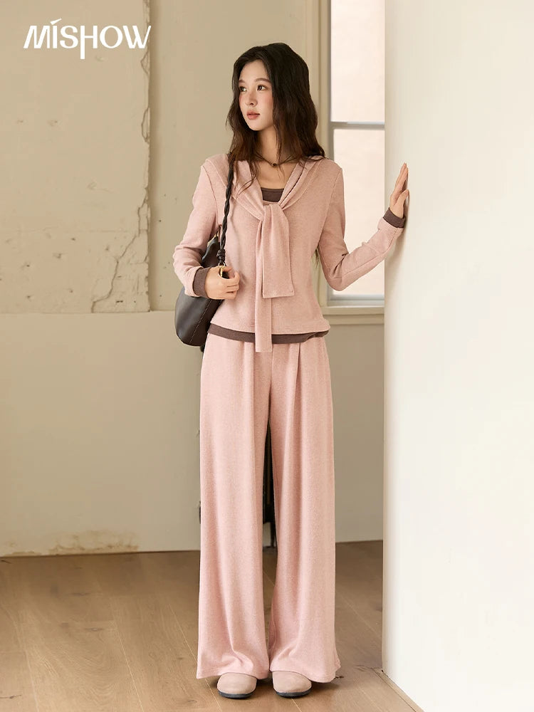 MISHOW Elastic Waist Casual Pants 2025 Autumn Winter Solid Full Length Pants Loose Wide Leg Trousers Office Lady MXE89K1119