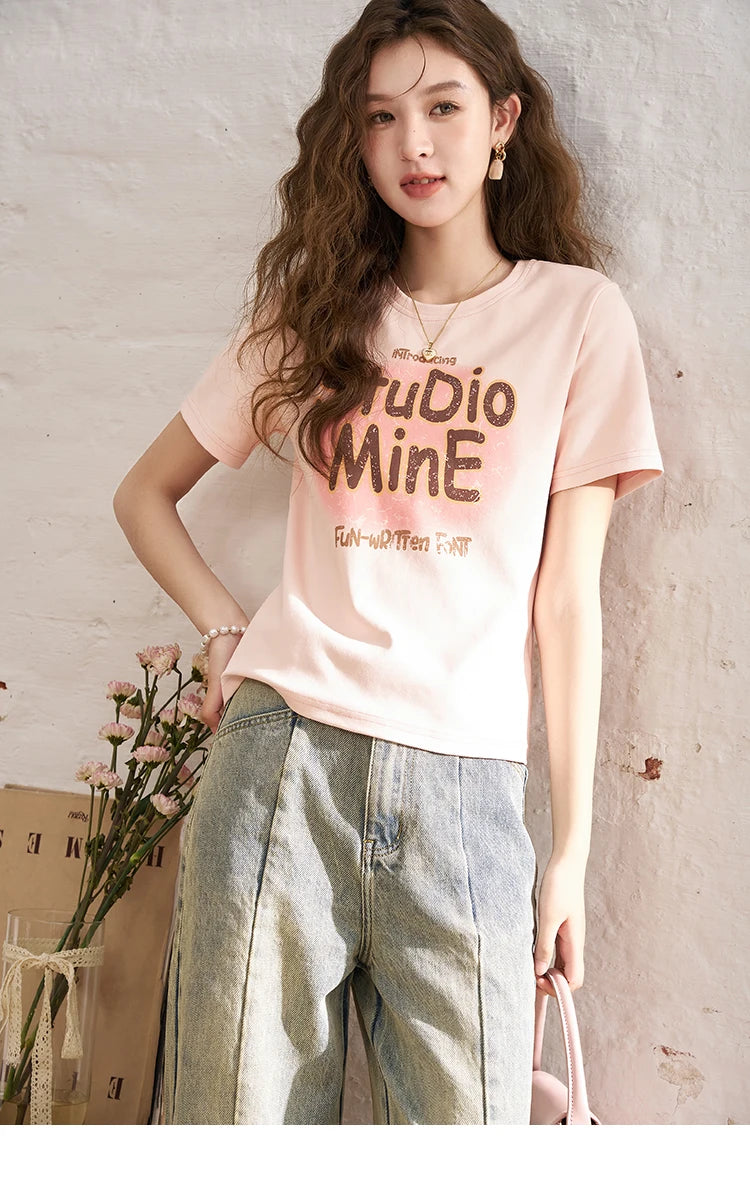 MISHOW Letter Print Short Sleeve T-shirt for Women 2024 Spring Summer New Loose Casual Tshirt Woman Crew Neck Tee Top MXD13T0164