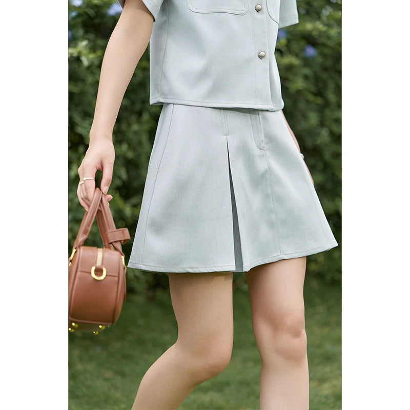 MISHOW French Fragrance Top Pleated Skirt Separately 2024 Lapel Neck Single Breasted Shirt High Waist A-line Skirts MXD24C0201