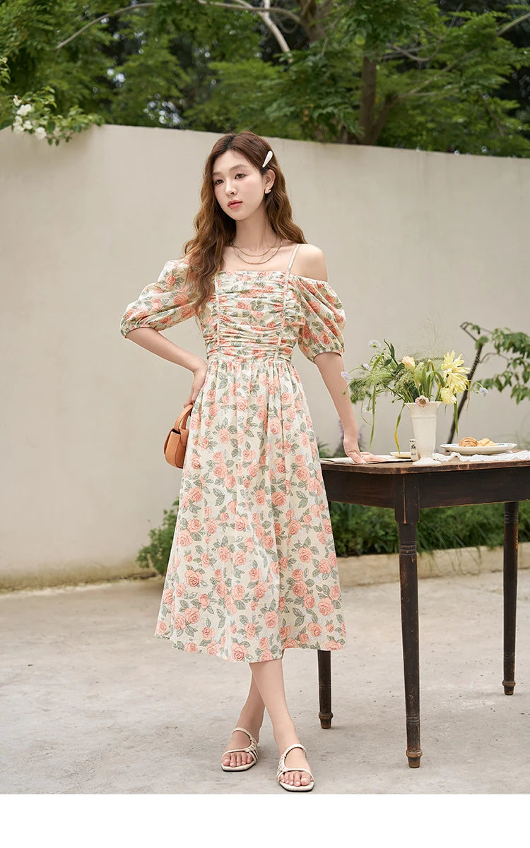 Mishow 100% Cotton Floral Puff Sleeve Dress MXC33L1397