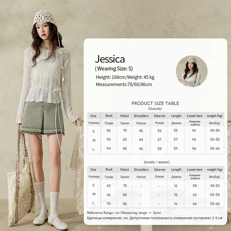 MISHOW Women 's Apricot White Hollow Knitted Sweater Spring 2025 Mohair Cover Drop Sleeve Top Strapless Slim Tube Top MXE12Z1120