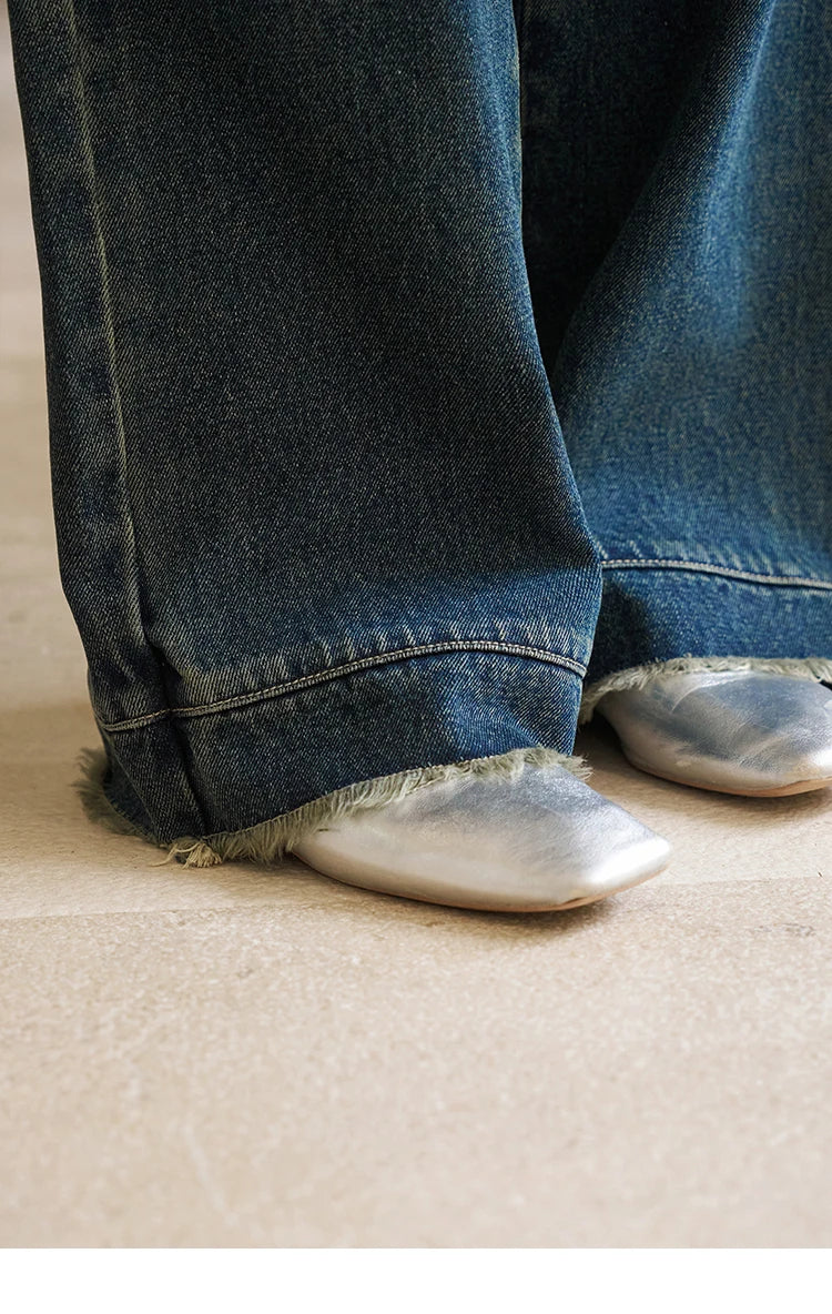 MISHOW American Retro Wide Leg Jeans Spring High Waist Slim Cotton Elastic Denim Straight Trouser Hem Tassels Pants MXD12K0538