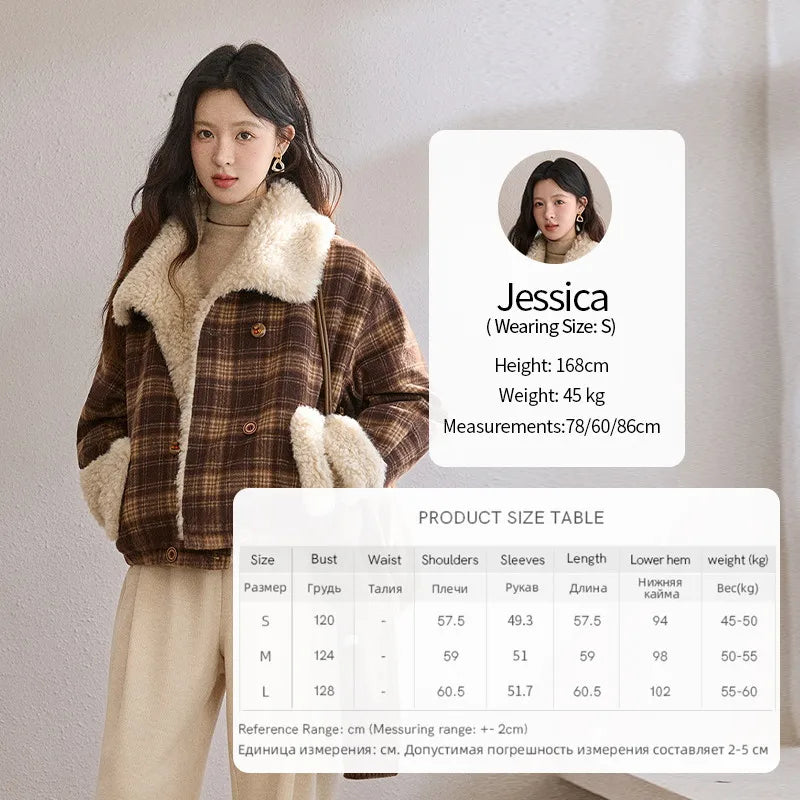 MISHOW Christmas Women's Retro Plaid Jacket 2025 Winter Large Lapel Tops Thickened Cotton-Padded Warm Short Coat MXE87W1004