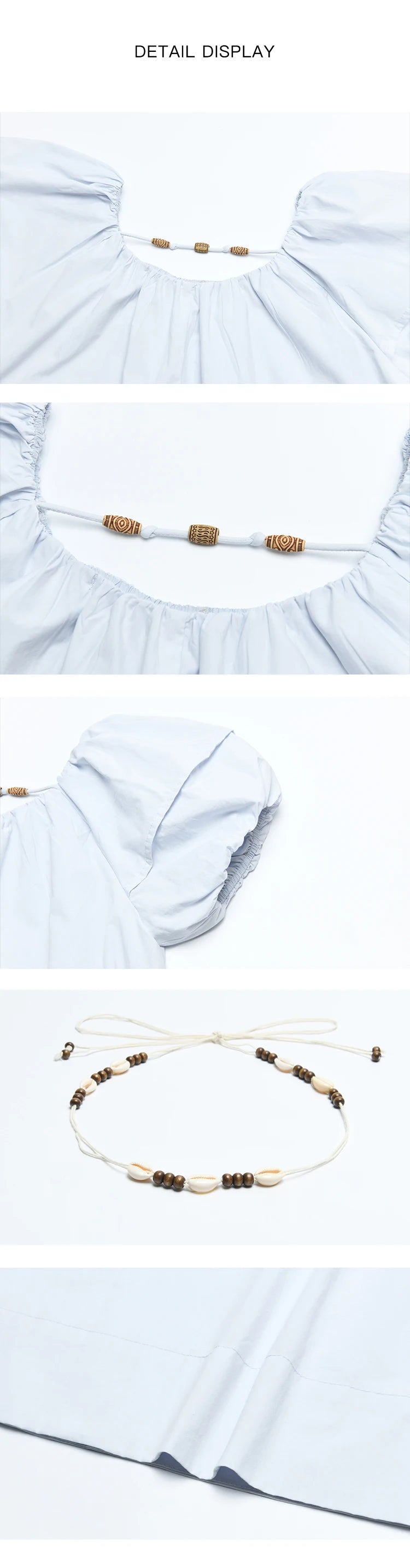 MISHOW 100 Cotton Bohemian Dress 2024 Summer French Elegant Elastic Round Neck Bubble Sleeve Long Dresses with Belt MXD26L1940