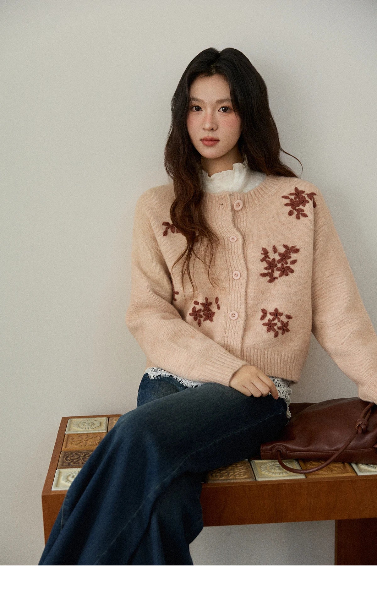 Mishow Floral Embroidery Round Neck Wool Cardigan MXE86Z2724