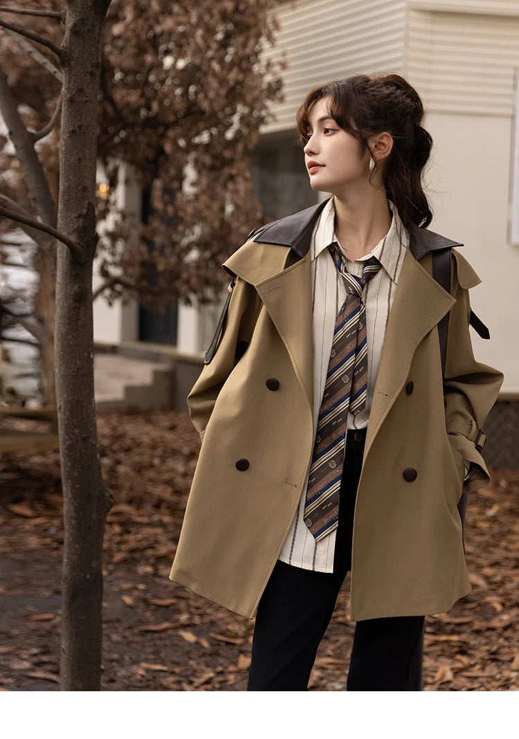 MISHOW Trench Coats for Women Autumn Korean Office Lady Polo Collar Patchwork Long Mid-length Jacket Female Outerwear MXB33W0399