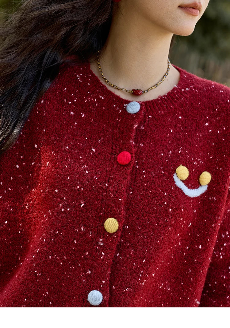 Mishow Smile Embroidery Contrast Color Wool Cardigan MXD35Z0988