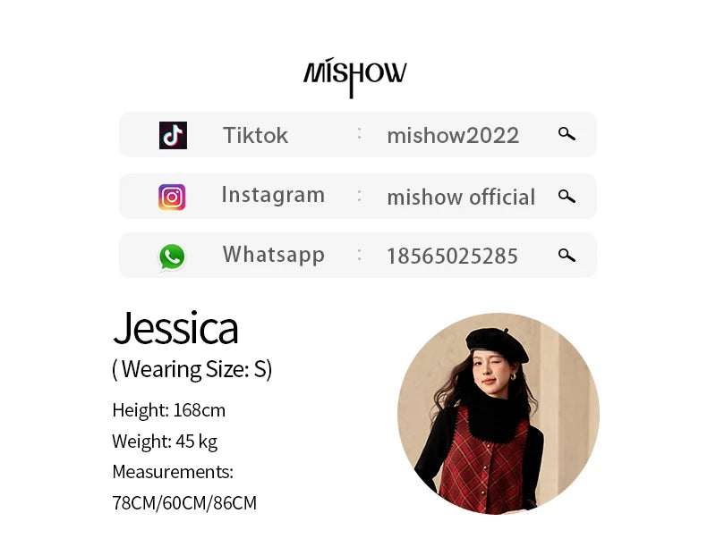 MISHOW Plaid Dress for Women Winter 2024 Contrasting Color Square Neck Plaid Dresses Woolen Sleeveless Vest Dress MXD58L2078