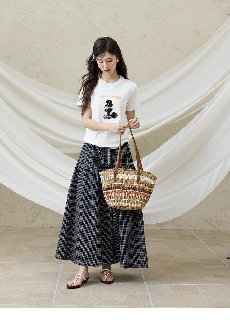 MISHOW Casual Summer Print Shirt Women New 2025 Round Neck Short Sleeve Dog Embroidered T-shirts Female Fashion Tops MXE33T0540