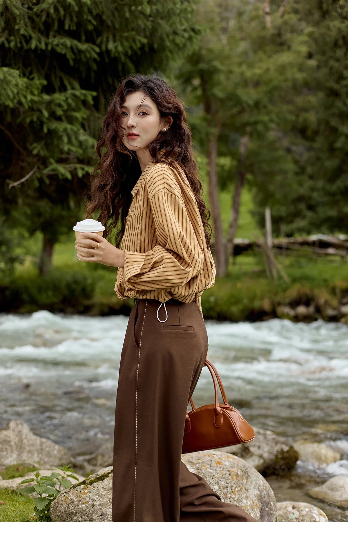 MISHOW Loose Lapel Collar Stripe Fake Two Piece Splicing Shirt for Women 2025 O-neck Asymmetric Square Pocket Shirts MXD43C0303