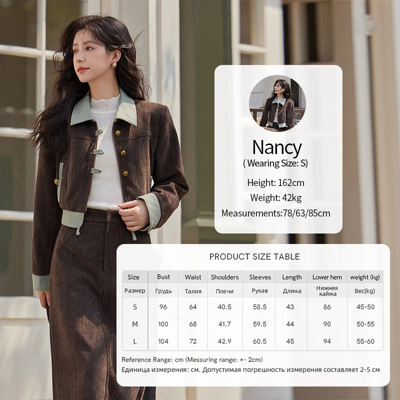 MISHOW Fragrant Jacket Rear Hem Slit Skirt Separately 2024 Winter Lapel Jackets Splicing Contrasting Leather Skirts MXD43W0444