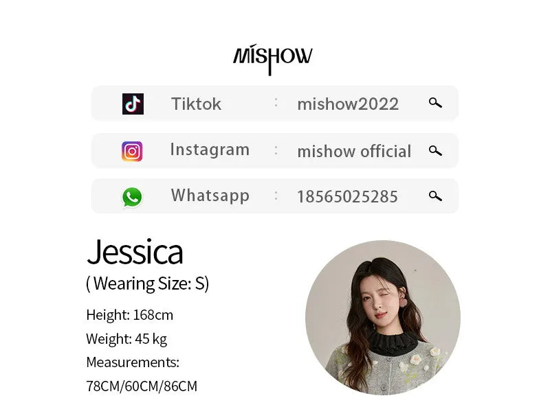 MISHOW Women's Gray Knitted Cardigan 2025 Winter Flower Embroidery Round Collar Single-breasted Warm Slim Sweaters MXE91Z2836