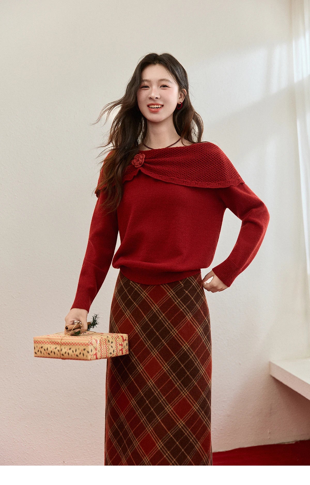 MISHOW New Year Christmas Women's Red Sweater 2025 Autumn Winter Soft Elegant Sweaters 3D Flower Alpaca Knitted Tops MXE94Z2889