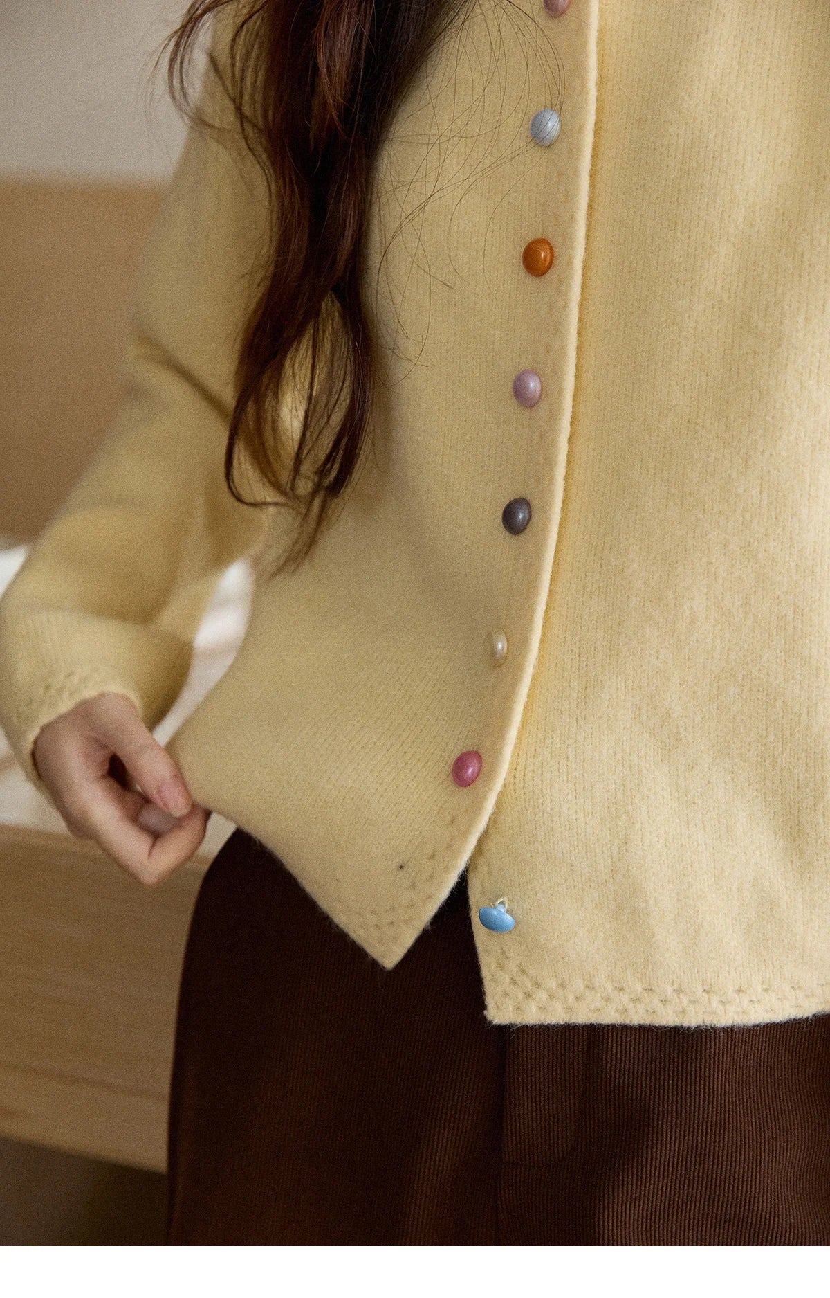 MISHOW Women's Cardigan 2025 Slim Fit Hollow Out Round Neck Rainbow Button Sweater French Style Solid Warm Knitwear MXE90Z2796