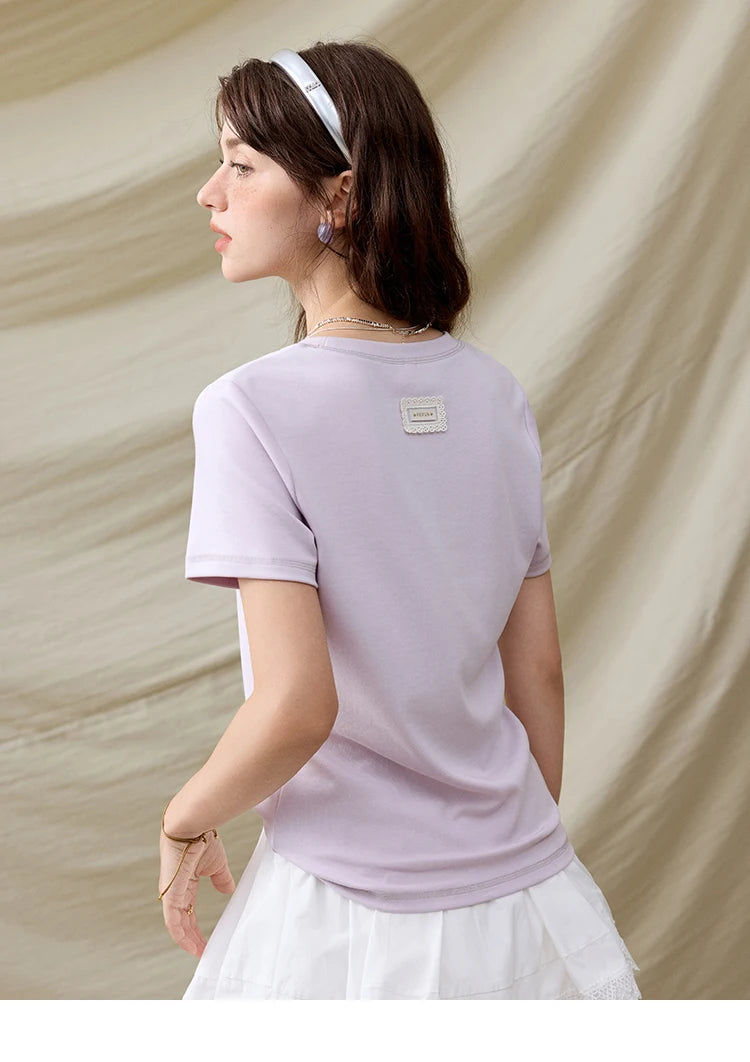 MISHOW Casual Summer T-shirts Women Short Sleeve Round Neck Solid Straight Shoulder Shirt Female Fashion Slimming New MXE31T0532