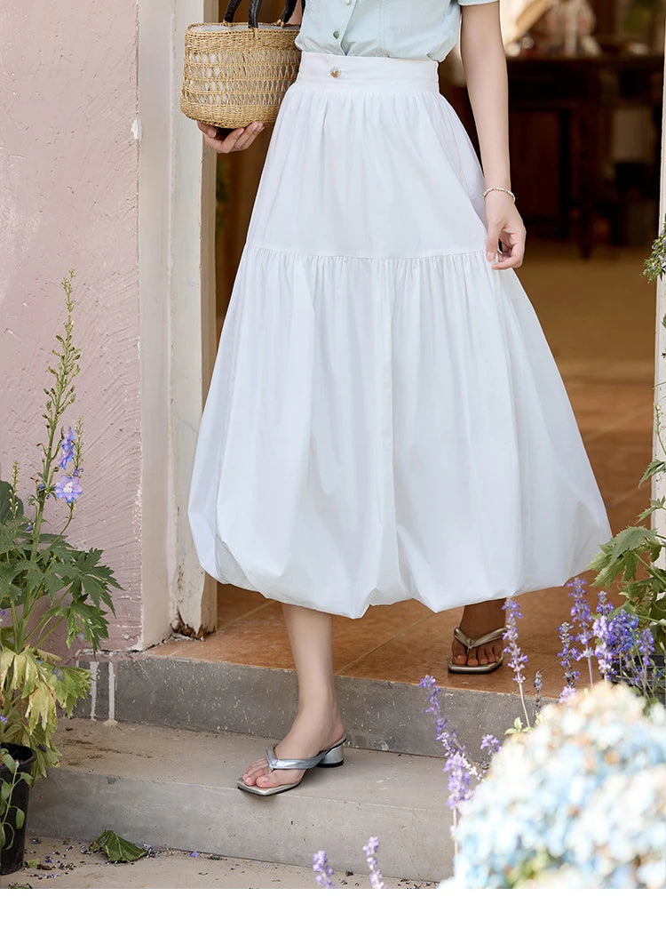 MISHOW Sea Salt White Double Layered Waist Skirt 2025 Summer Flower Bud Skirt Shell Button Versatile A-line Skirts MXE32B0715