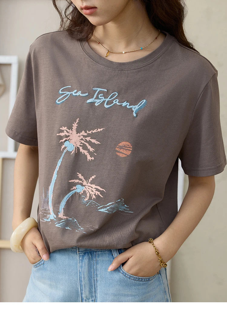 MISHOW Casual Print Shirts Women Summer New 2025 Short Sleeve Round Neck Loose Pure Cotton T-shirt Female Fashion MXE31T0533